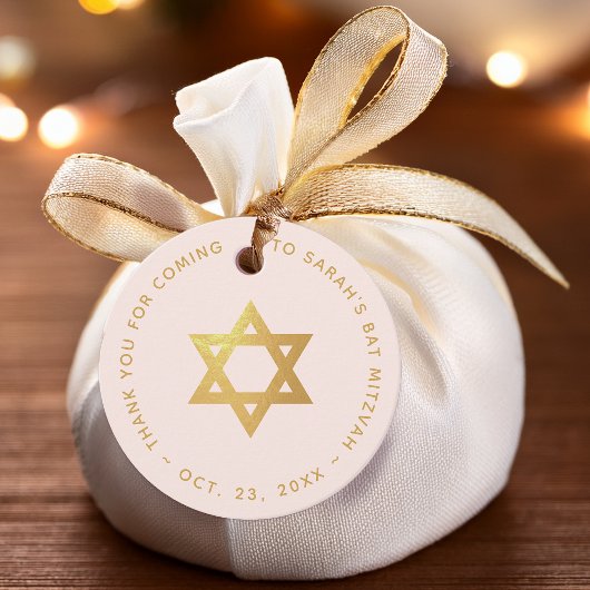 Bat Mitzvah Pink Faux Gold Star of David Thank You Bedankjes Labels