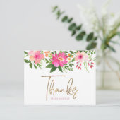Bat Mitzvah Pink Floral Gold Script Bedankt Briefkaart (Staand voorkant)