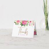Bat Mitzvah Pink Floral Waterverf Gold Script Bedankkaart (Voorkant)
