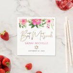 Bat Mitzvah Pink Floral Waterverf Gold Script Servet<br><div class="desc">Wees trots, verheug je en laat deze mijlpaal van je favoriete Bat Mitswa zien! Vier het met dit prachtige, moderne, stijlvolle, op maat gemaakte papieren servet. Een chique, elegante, roze en perzik bloemige waterverf met faux gouden folie script typografie, Star of David en hedendaags stoffig roos en grijs sans serif...</div>