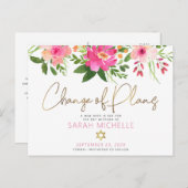 Bat Mitzvah Pink Floral Waterverf Gold Script Uitnodiging Briefkaart (Voorkant / Achterkant)