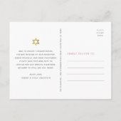 Bat Mitzvah Pink Floral Waterverf Gold Script Uitnodiging Briefkaart (Achterkant)