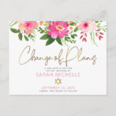 Bat Mitzvah Pink Floral Waterverf Gold Script Uitnodiging Briefkaart (Voorkant)