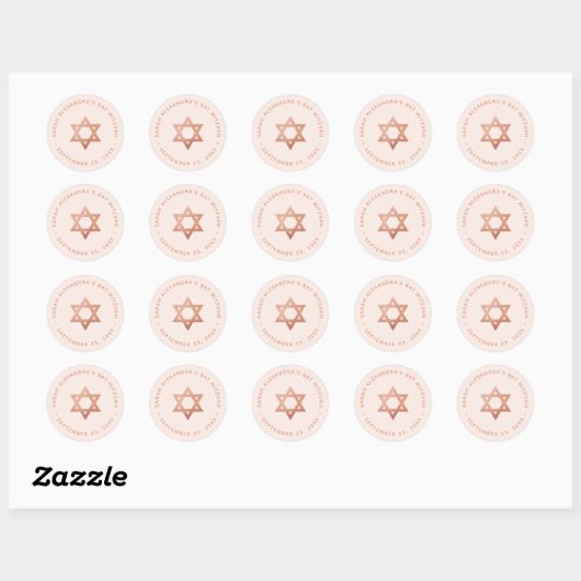 Bat Mitzvah Pink Girl Rose Gold Star of David Ronde Sticker (Vel)