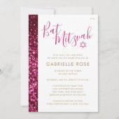 Bat Mitzvah Pink Glitter Stripe Kaart (Voorkant)