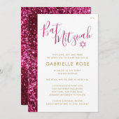 Bat Mitzvah Pink Glitter Stripe Kaart (Voorkant / Achterkant)
