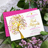 Bat Mitzvah Pink Gold Foil Script Tree of Life Kaart