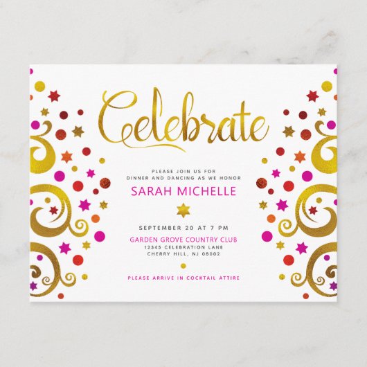 Bat Mitzvah Pink Gold Foil Tree of Life Modern Informatiekaartje (Voorkant)