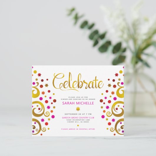 Bat Mitzvah Pink Gold Foil Tree of Life Modern Informatiekaartje (Staand voorkant)