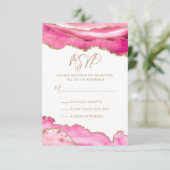 Bat Mitzvah Pink Gold Glitter Agate RSVP Kaartje (Staand voorkant)
