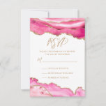 Bat Mitzvah Pink Gold Glitter Agate RSVP Kaartje<br><div class="desc">Deze moderne Bat Mitzvah RSVP reactiekaart kenmerkt roze en faux goudglitter agate marmer grenzen met moderne manuscripttypografie met datum om te personaliseren. De achterkant van de kaart heeft passende grenzen en een faux gouden ster van David. Ontworpen door Susan Coffey.</div>