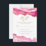 Bat Mitzvah Pink Gold Glitter Agate RSVP Kaartje<br><div class="desc">Deze moderne Bat Mitzvah RSVP reactiekaart kenmerkt roze en faux goudglitter agate marmer grenzen met moderne manuscripttypografie met datum om te personaliseren. De achterkant van de kaart heeft passende grenzen en een faux gouden ster van David. Ontworpen door Susan Coffey.</div>