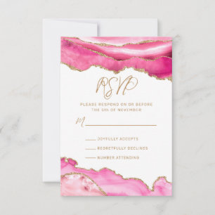 Bat Mitzvah Pink Gold Glitter Agate RSVP Kaartje