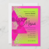 Bat Mitzvah Pink Green Ombre Gold Glitter Kaart (Voorkant)