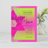 Bat Mitzvah Pink Green Ombre Gold Glitter Kaart (Staand voorkant)