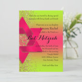 Bat Mitzvah Pink Green Ombre Gold Glitter Kaart (Staand voorkant)