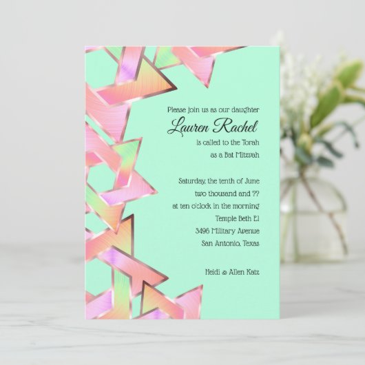 Bat Mitzvah Pink Green Peach Star van David Kaart (Staand voorkant)