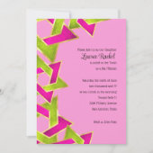 Bat Mitzvah Pink Green Star van David Invitat Kaart (Voorkant)
