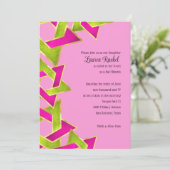 Bat Mitzvah Pink Green Star van David Invitat Kaart (Staand voorkant)