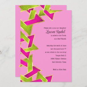 Bat Mitzvah Pink Green Star van David Invitat Kaart