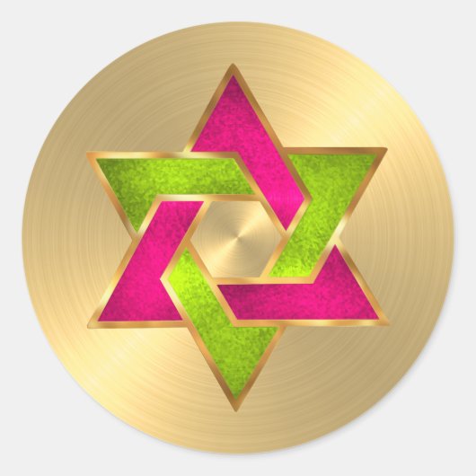 Bat Mitzvah Pink Limoen Star van David Gold Ronde Sticker (Voorkant)