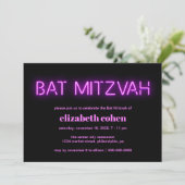Bat Mitzvah Pink Neon Lights Kaart (Staand voorkant)