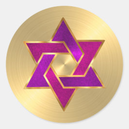 Bat Mitzvah Pink Paarse Star van David Gold Ronde Sticker