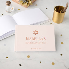 Bat Mitzvah Pink Rose Gold Star of David Jewish  Gastenboek