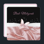 Bat Mitzvah Pink Satin Butterfly Sparkle Kaart<br><div class="desc">Pretty pink,  realistic satin with white ribbon and pink butterfly.  Beautiful invitation that you can personalize to suit your event or occasion. Perfect for Sweet Sixteen,  Quinceanera,  or  21st Birthday.</div>