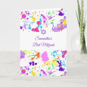 Bat Mitzvah Pink Turquoise Mauve Paint Splatter
