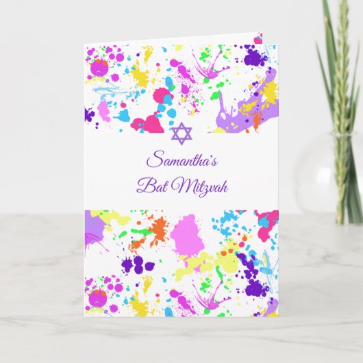 Bat Mitzvah Pink Turquoise Mauve Paint Splatter (Voorkant)