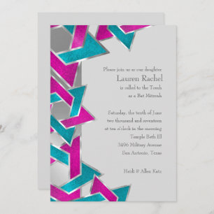 Bat Mitzvah Pink Turquoise Star van David Any Colo Kaart