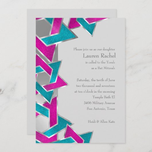 Bat Mitzvah Pink Turquoise Star van David Any Colo Kaart (Voorkant / Achterkant)