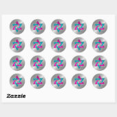 Bat Mitzvah Pink Turquoise Star van David Silver Ronde Sticker (Vel)