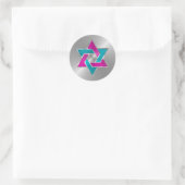 Bat Mitzvah Pink Turquoise Star van David Silver Ronde Sticker (Tas)