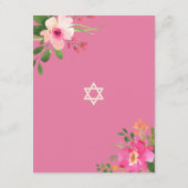 Bat Mitzvah Pink Waterverf Floral Gold Script Informatiekaartje (Achterkant)