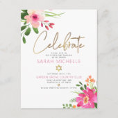 Bat Mitzvah Pink Waterverf Floral Gold Script Informatiekaartje (Voorkant)