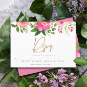 Bat Mitzvah Pink Waterverf Floral Gold Script RSVP Kaartje