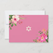 Bat Mitzvah Pink Waterverf Floral Gold Script RSVP Kaartje (Achterkant)