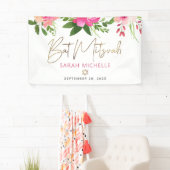 Bat Mitzvah Pink Waterverf Floral Gold Script Spandoek (Insitu)