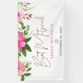 Bat Mitzvah Pink Waterverf Floral Gold Script Spandoek (Verticaal)
