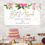 Bat Mitzvah Pink Waterverf Floral Gold Script Spandoek<br><div class="desc">Verwelkom met trots elke gast van het Bat Mitzvah-feest van uw dochter! Hang deze prachtige, moderne, stijlvolle, gepersonaliseerde banner op om haar speciale dag aan te vullen. Een chique, prachtige, roze en perzik bloemige waterverf met faux gouden folie script typografie, Star of David en modern stoffig roos en grijs sans...</div>