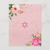 Bat Mitzvah Pink Waterverf Floral Modern Script Informatiekaartje (Achterkant)