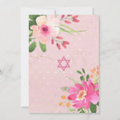 Bat Mitzvah Pink Waterverf Floral Modern Script Kaart (Achterkant)