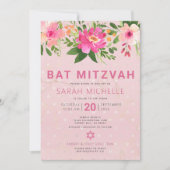 Bat Mitzvah Pink Waterverf Floral Modern Simple Kaart (Voorkant)