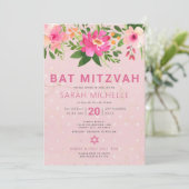 Bat Mitzvah Pink Waterverf Floral Modern Simple Kaart (Staand voorkant)