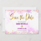 Bat Mitzvah Pink Waterverf Gold Script Chic Girly Save The Date (Voorkant)