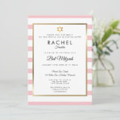 Bat Mitzvah Pink White Stripe Gold Star Kaart (Staand voorkant)