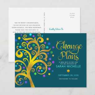 Bat Mitzvah Planwijziging Gouden Boom des Levens T Uitnodiging Briefkaart