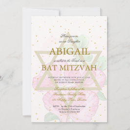 Bat Mitzvah Poppies Floral Gold Pink Star van Davi Kaart